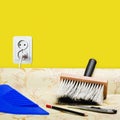 Taping of the yellow wallpaper and tools Royalty Free Stock Photo