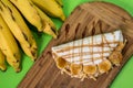 Tapioca with banana and cheese and honey. flatbread made from cassava also known as biju de tapioca. Beiju of tapioca, cassava- Royalty Free Stock Photo