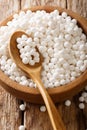 Tapioca pearls close-up in a bowl on a table. vertical Royalty Free Stock Photo