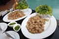 Tapioca pork with fresh vegetable in plate for Catering, Seminar, Coffee Break, Breakfast, Lunch, Dinner, Buffet and meeting