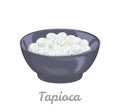 Tapioca white pearls in black bowl isolated on white background. Vector illustration of tapioca ball or boba  for bubble tea Royalty Free Stock Photo