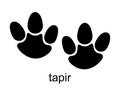 Tapir Footprint. Tapir track. Herbivorous animals from the order of ungulates Mammal animal. Black Silhouette Design