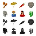 Tapir Mexican animal, a Mexican in national clothes in a poncho, a woman with a flower, a cactus. Mexico country set