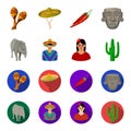 Tapir Mexican animal, a Mexican in national clothes in a poncho, a woman with a flower, a cactus. Mexico country set