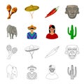 Tapir Mexican animal, a Mexican in national clothes in a poncho, a woman with a flower, a cactus. Mexico country set