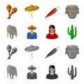 Tapir Mexican animal, a Mexican in national clothes in a poncho, a woman with a flower, a cactus. Mexico country set