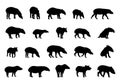 Tapir silhouettes, Malayan tapir silhouette, Tapir vector set, Tapir animal Royalty Free Stock Photo