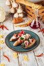 Tappas bruschettas appetizer snacks toasts Royalty Free Stock Photo