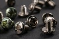 tapping screws made od steel, metal screw, iron screw, chrome screw, screws as a background, wood screw Royalty Free Stock Photo