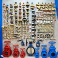 Taps valves and fittings on exhibition Royalty Free Stock Photo