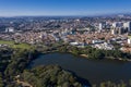 Taquaral lagoon in Campinas at dawn, view from above, Portugal park, Sao Paulo, Brazil