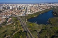 Taquaral lagoon in Campinas at dawn, view from above, Portugal park, Sao Paulo, Brazil