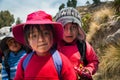 TAQUILE ISLAND, PUNO, PERU - OCTOBER 13, 2016: Close up portrait of peruvian children Royalty Free Stock Photo