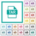 TAR file format flat color icons with quadrant frames Royalty Free Stock Photo