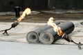 Tar roofing felt roll and blowpipe Royalty Free Stock Photo