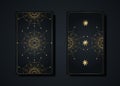Set magical tarot cards, gold magic occult sacred geometry sign, esoteric boho spiritual symbols, Flower of Life. Luxury card