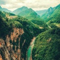 The Tara River and Canyon, and its countryside, in northern Montenegro. Montenegro,Tara River next to Djurdjevi bridge