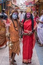 Tarakeswar, India Ã¢â¬â April 21 2019; Indian man and Woman dressed as Indian Gods shiv Parvati at Baba Taraknath Temple, Tarakeswar