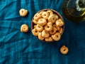 Taralli or tarallini, copy space, flat lay