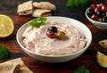 Taramasalata dip with pita bread and olives Royalty Free Stock Photo