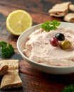 Taramasalata dip with pita bread and olives Royalty Free Stock Photo