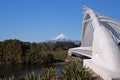 Taranaki or Mount Egmont with Rewa Rewa bridge  New Plymouth, New Zealand Royalty Free Stock Photo