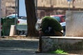 Taranto, Apulia / Italy - 03/23/2019 : A lost homeless old man depressed on bench