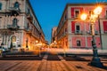 Long night exposure with people and traffic, city of Taranto