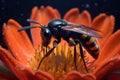 tarantula hawk wasp on a cactus flower Royalty Free Stock Photo