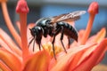 tarantula hawk wasp on a cactus flower, pollinating