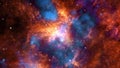 The Tarantula Nebula or 30 Doradus in Magellanic Cloud exploration on deep space. 4K Flight 3D animation.