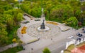 Taras Shevchenko monument in Kharkov, aerial view with tilt shift effect