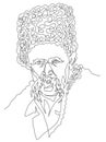 Taras Shevchenko ukrainian writer, artist and poet in a fur hat and coat. Continuous one line art technique