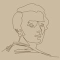 Taras Shevchenko ukrainian writer, artist and poet in young age. Editable vector illustration in sepia colors continuous one-line