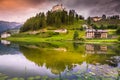 Tarasp with colorful wildflowers and meadows at springtime, Engadine, Swiss Alps