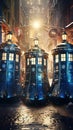 TARDIS, from Doctor Who, time-space machine, blue police phone call box, time vortex, Generative AI Royalty Free Stock Photo