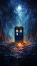 TARDIS, from Doctor Who, time-space machine, blue police phone call box, time vortex, Generative AI