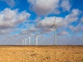 Tarfaya, Morocco - 30 April 2022 : Wind turbines in the park of Tarfaya in Morocco