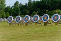 Target area for an outdoor archery competition Zielscheiben fÃÂ¼r Bogensportwettkampf