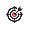 Target with arrow - black icon onwhite background vector illustration. Business strategy concept sign. Graphic design element.