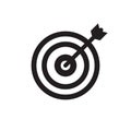 Target with arrow - black icon onwhite background vector illustration. Business strategy concept sign.