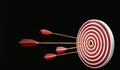 Target with arrow in bullseye hitting the target. Black background. 3D Render