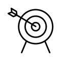 Target and arrow flat line icon. Archery symbol. Shooting arrows with bow. Outline sign for mobile concept and web Royalty Free Stock Photo