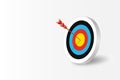 Target with an arrow hitting the center. 3d archery target with arrow and shadow.