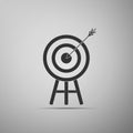 Target with arrow icon isolated on grey background. Dart board sign. Archery board icon. Dartboard sign. Business goal Royalty Free Stock Photo