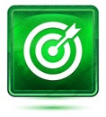 Target arrow icon neon light green square button Royalty Free Stock Photo