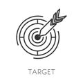 Arrow and target isolated outline icon, goal accomplishment