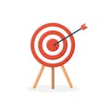 Target with arrow, standing on a tripod. Goal achieve concept. Vector illustration isolated on white background Royalty Free Stock Photo