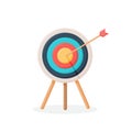Target with arrow, standing on a tripod. Goal achieve concept. Vector illustration isolated on white background Royalty Free Stock Photo