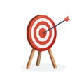 Target with arrow, standing on a tripod. Goal achieve concept. Vector illustration isolated on white background Royalty Free Stock Photo